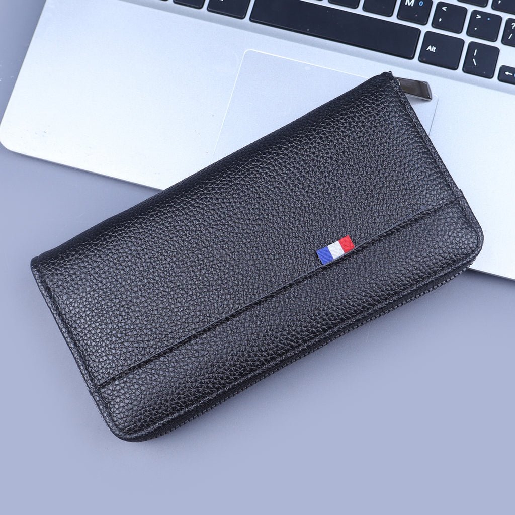 Men's Premium Leather Long Wallet with Zipper for Cash Cards Coins and Smartphone Portable Business Handbag Large Capacity RFID Blocking Slim Design Modern Stylish Minimalist Gentleman Accessory