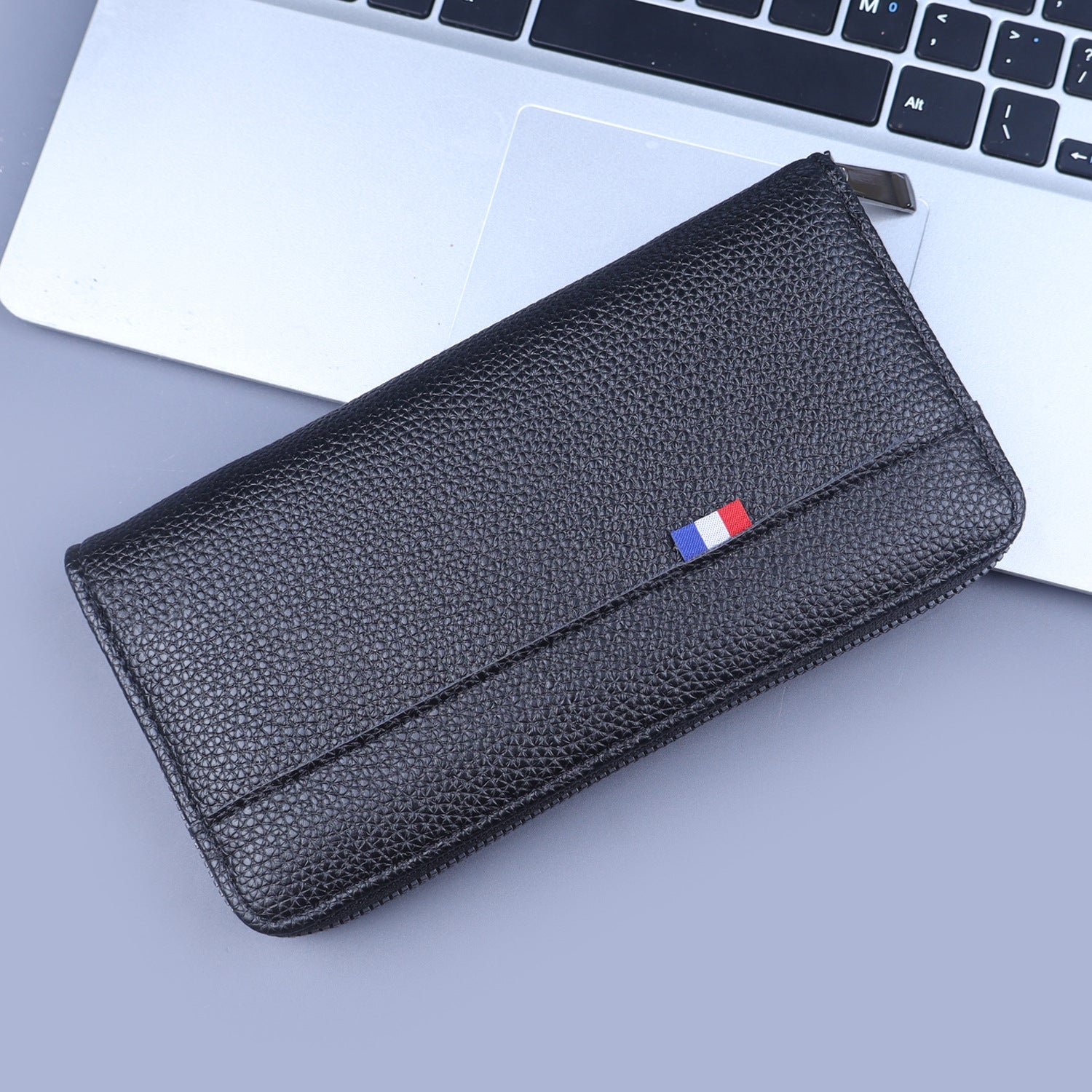 Men's Premium Leather Long Wallet with Zipper for Cash Cards Coins and Smartphone Portable Business Handbag Large Capacity RFID Blocking Slim Design Modern Stylish Minimalist Gentleman Accessory