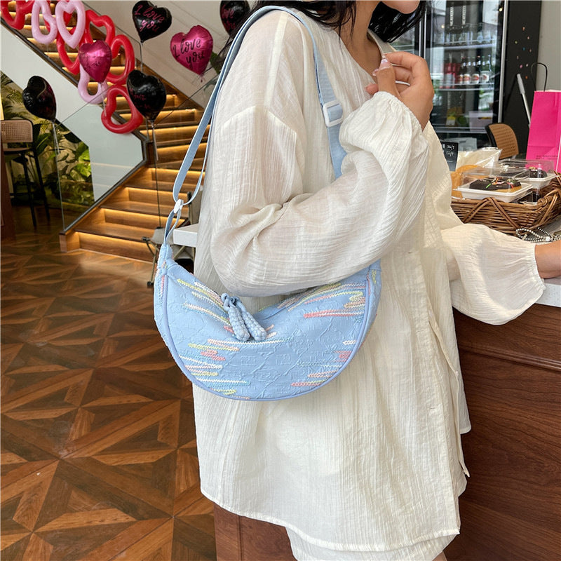Women Canvas Crossbody Bag Large Capacity Rainbow Striped Shoulder Bag Fashionable Trendy Tote for Daily Commuting Casual Outings and Everyday Use Stylish and Versatile