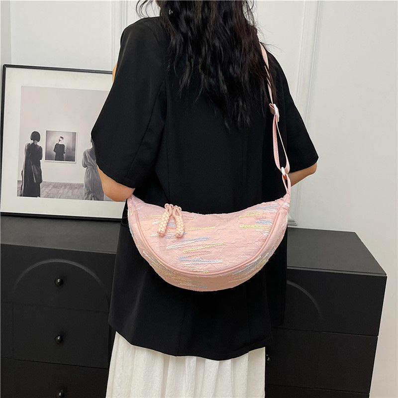Women Canvas Crossbody Bag Large Capacity Rainbow Striped Shoulder Bag Fashionable Trendy Tote for Daily Commuting Casual Outings and Everyday Use Stylish and Versatile