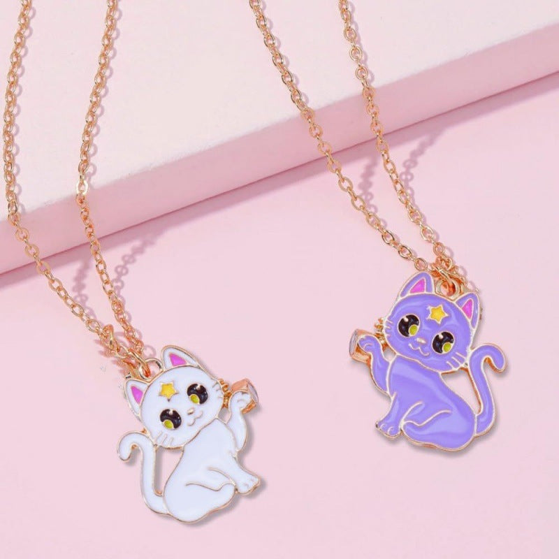 Magnetic Friendship Necklace for Girls Ages 3 12 Princess Heart Pendant Alloy Jewelry Set Best Friend Matching Accessories Safe Non Toxic Kids Fashion Necklace