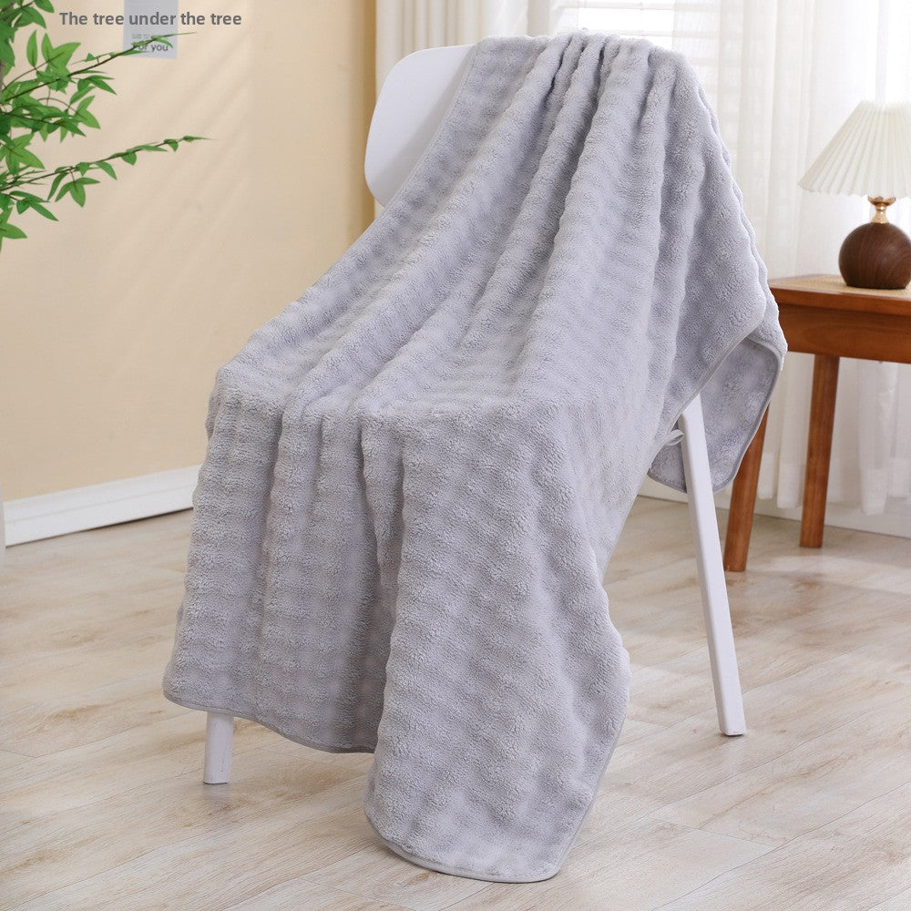 Extra Large Thick Soft Coral Fleece Bath Towel for Adults Quick Dry Absorbent Non Shedding Plush Bubble Velvet Couple Wrap Towel for Home Spa Beach Pool
