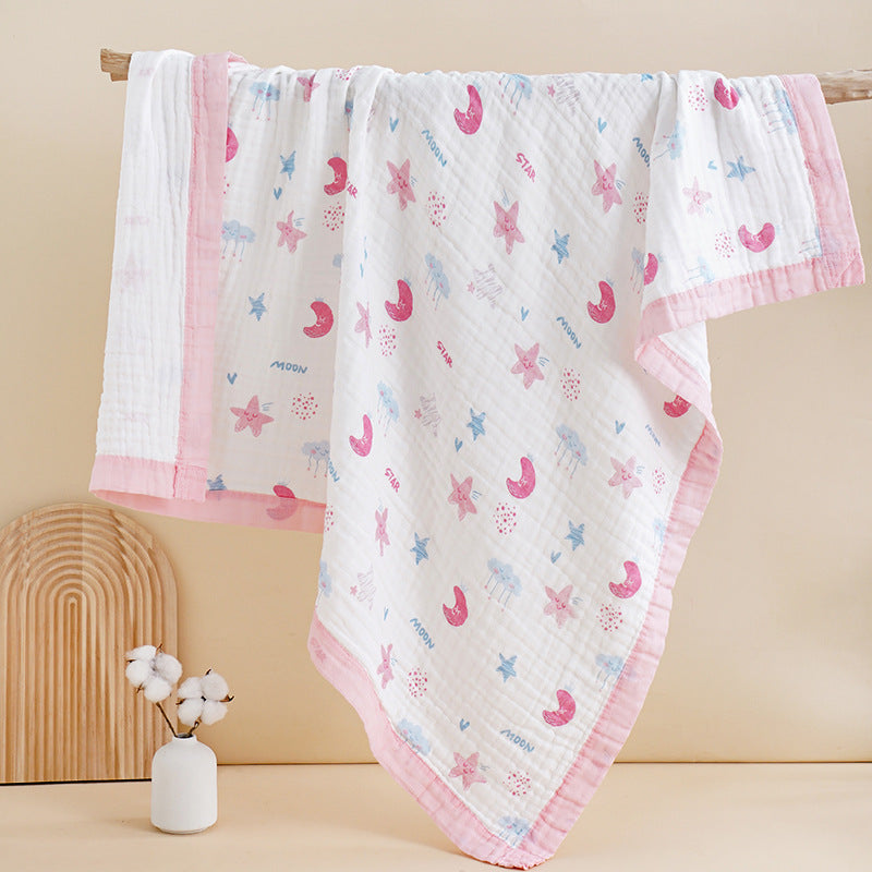 Premium 100% Cotton 4 Layer Gauze Baby Bath Towel Soft Hypoallergenic Cartoon Design Infant Swaddle Blanket for Newborns Toddlers Gentle Skin Care Nursery Essential