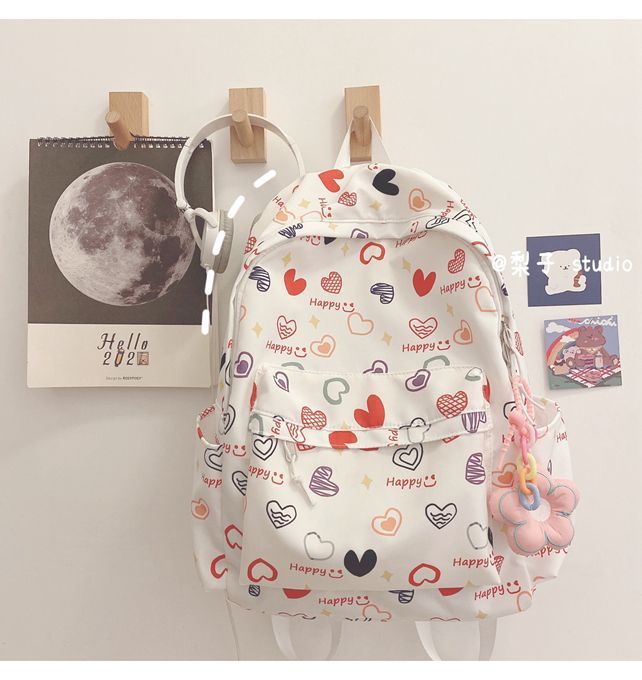 Kawaii Japanese Style Backpack for Girls with Cute Cartoon Prints Trendy Harajuku Aesthetic Soft Feminine School Bag Lightweight Casual Daypack for Teens and Young Women