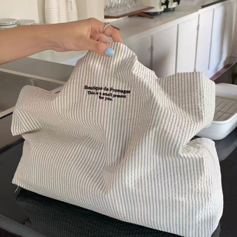 2024 New Casual Striped Canvas Tote Bag for Women Large Capacity Lightweight Everyday Work Commute Bag Stylish Minimalist Shoulder Bag Versatile Fashion Accessory