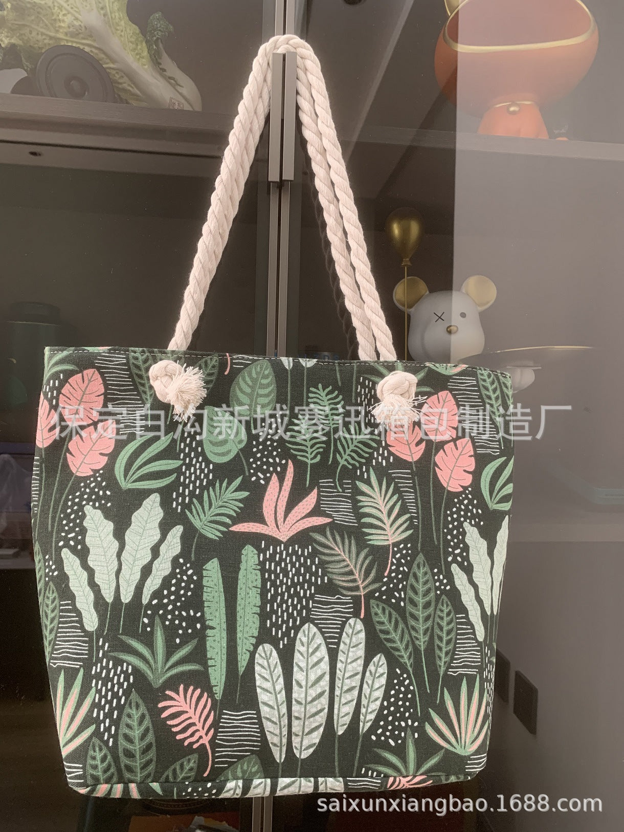 Large Capacity Casual Canvas Crossbody Bag for Women Stylish Korean Inspired Shoulder Tote with Thick Rope Strap Perfect for Beach Travel Daily Use Trendy Printed Design