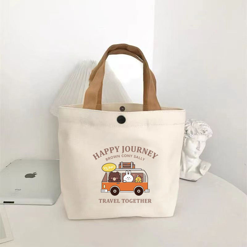 New Cute Bear Printed Canvas Tote Bag for Women Girls Lightweight Durable Lunch Bag Stylish Handbag for Students Office Workers School College Daily Use Minimalist Design Multi Purpose Carry All