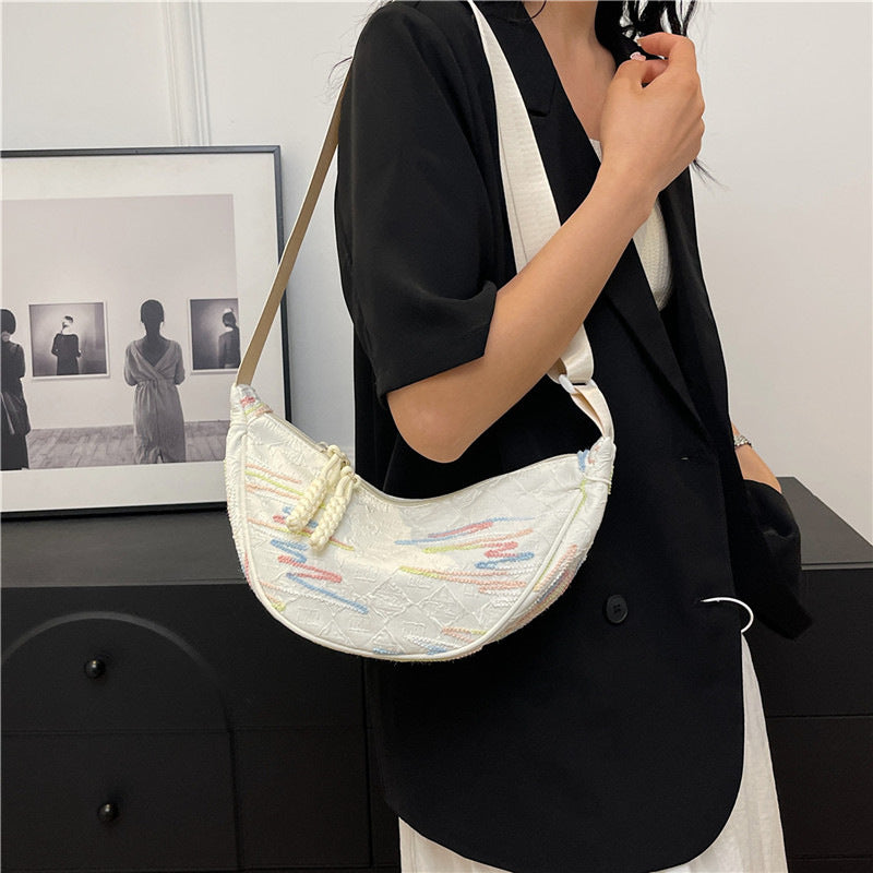 Women Canvas Crossbody Bag Large Capacity Rainbow Striped Shoulder Bag Fashionable Trendy Tote for Daily Commuting Casual Outings and Everyday Use Stylish and Versatile