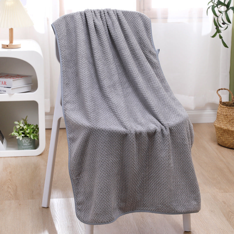 Premium Polyester Knitted Coral Fleece Pineapple Pattern Bath Towel Extra Thick Soft Absorbent Non Shedding for Home Spa Gym Travel with Custom Embroidered Logo