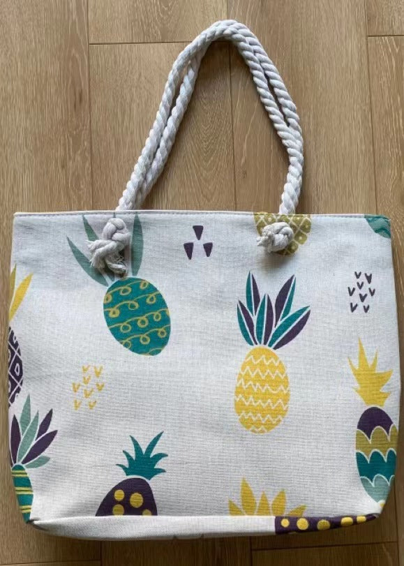 Large Capacity Casual Canvas Crossbody Bag for Women Stylish Korean Inspired Shoulder Tote with Thick Rope Strap Perfect for Beach Travel Daily Use Trendy Printed Design