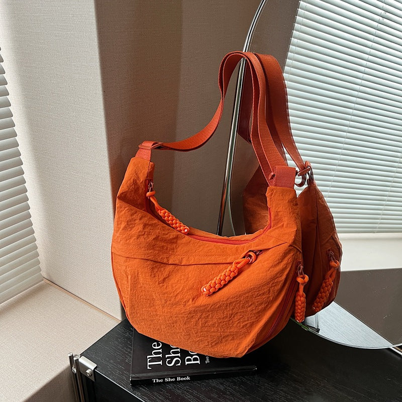 2025 New Trendy Instagram Style Nylon Wrinkled Tote Bag for Women Large Capacity Crossbody Purse Casual Daily Commuting Shoulder Bag Lightweight Fashionable Everyday Use